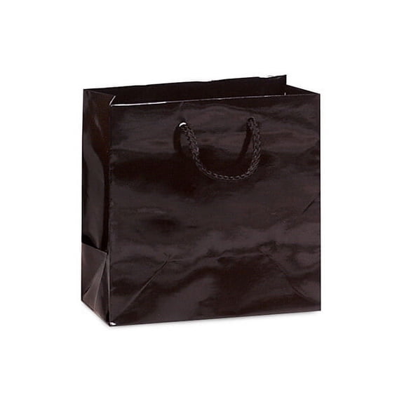 Pack Of 100, Jewel 6.5 X 3.5 X 6.5" Solid Black Deluxe Gloss Color Laminated Paper Gift Bags