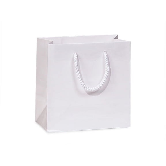 Pack Of 100, Jewel 6.5 X 3.5 X 6.5" Solid White Deluxe Gloss Color Laminated Paper Gift Bags