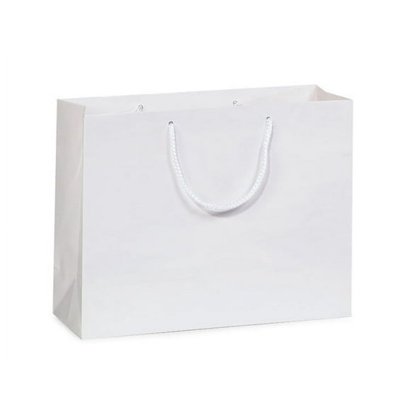 Pack Of 100, Medium 13 X 5 X 10" Solid White Deluxe Gloss Color Laminated Paper Gift Bags