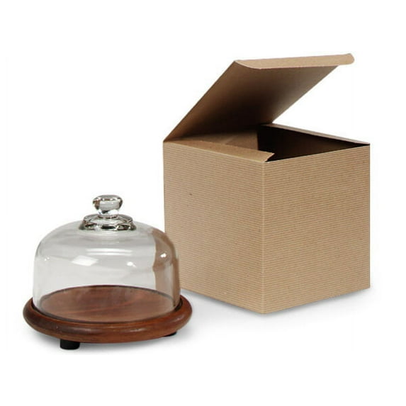Pack Of 100, Natural Brown Kraft Gift Boxes W/Varnish Stripe Exterior & Kraft Interior - 1 Pc Box Solid 7 X 7 X 7" Made In USA