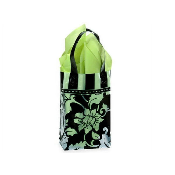 Pack Of 100, Rose Size 5 X 3 X 7" Floral Brocade Plastic Shopping Bags 3 Mil W/6 Mil Handle