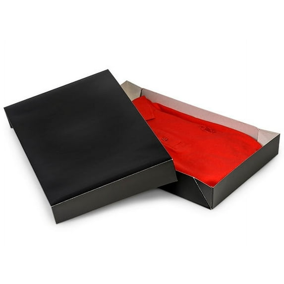 Pack Of 100, Solid Black Gloss Tint Apparel Boxes 15 X 9.5 X 2" 100% Recycled - 2 Pc Box Made In USA