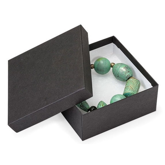 Pack Of 100, Solid Black Matte Kraft Jewelry Box W/Non-Tarnish Cotton 3.5 X 3.5 X 1.5" Made In USA