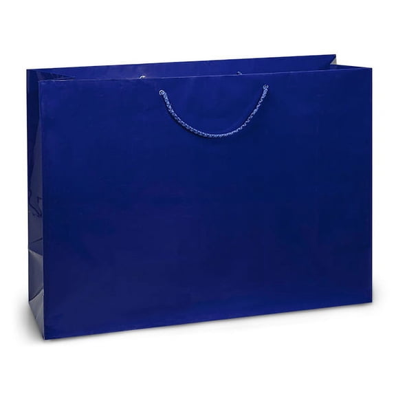 Pack Of 100, Vogue 16 X 6 X 12" Solid Royal Deluxe Gloss Color Laminated Paper Gift Bags