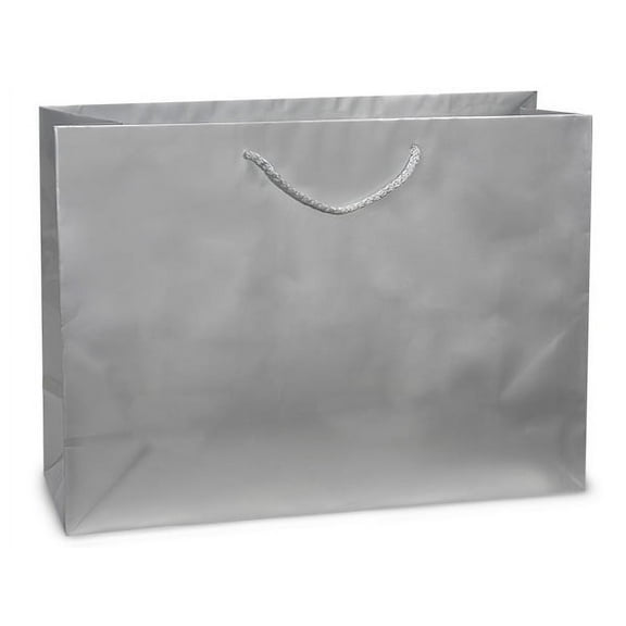 Pack Of 100, Vogue 16 X 6 X 12" Solid Silver Deluxe Gloss Color Laminated Paper Gift Bags