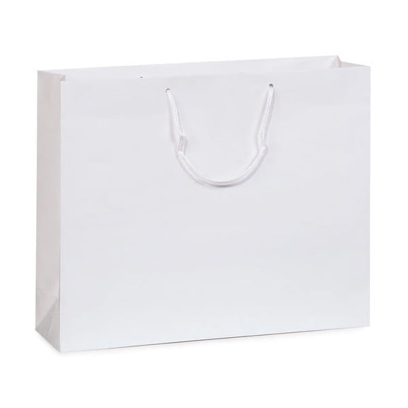 Pack Of 100, Vogue 16 X 6 X 12" Solid White Deluxe Gloss Color Laminated Paper Gift Bags
