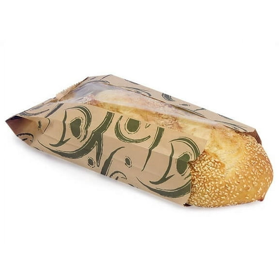 Pack Of 1000, 5 X 2 X 11" Green Swirl Compostable Portion Bags W/2" Clear Pla Panel Made In USA