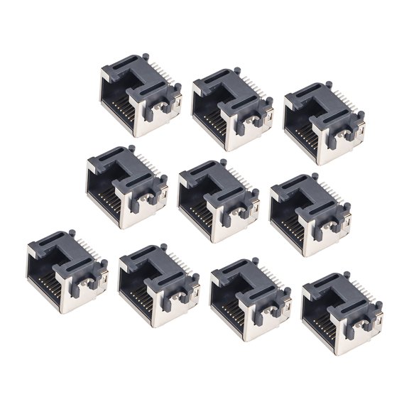 Pack Of 10Pcs RJ45 Ethernet Female Plug Socket Metal Shielded Mount For Networking Devices PCB Replacement H=8.6