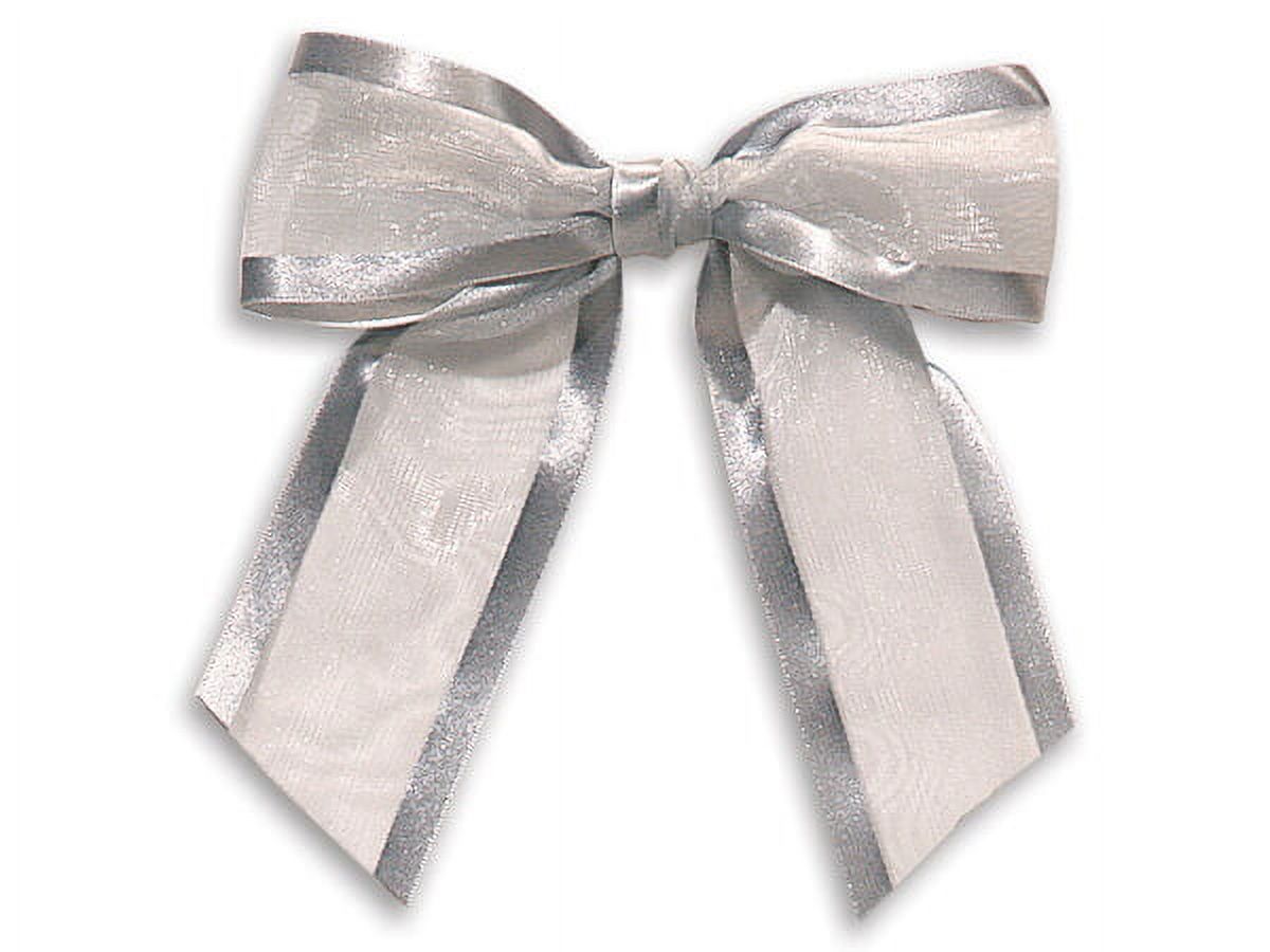 Pack Of 12, 4.5" Solid Silver Pre-Tied Sheer Gift Bows Organza W/Satin Edge 1.5" Ribbon 100% Nylon