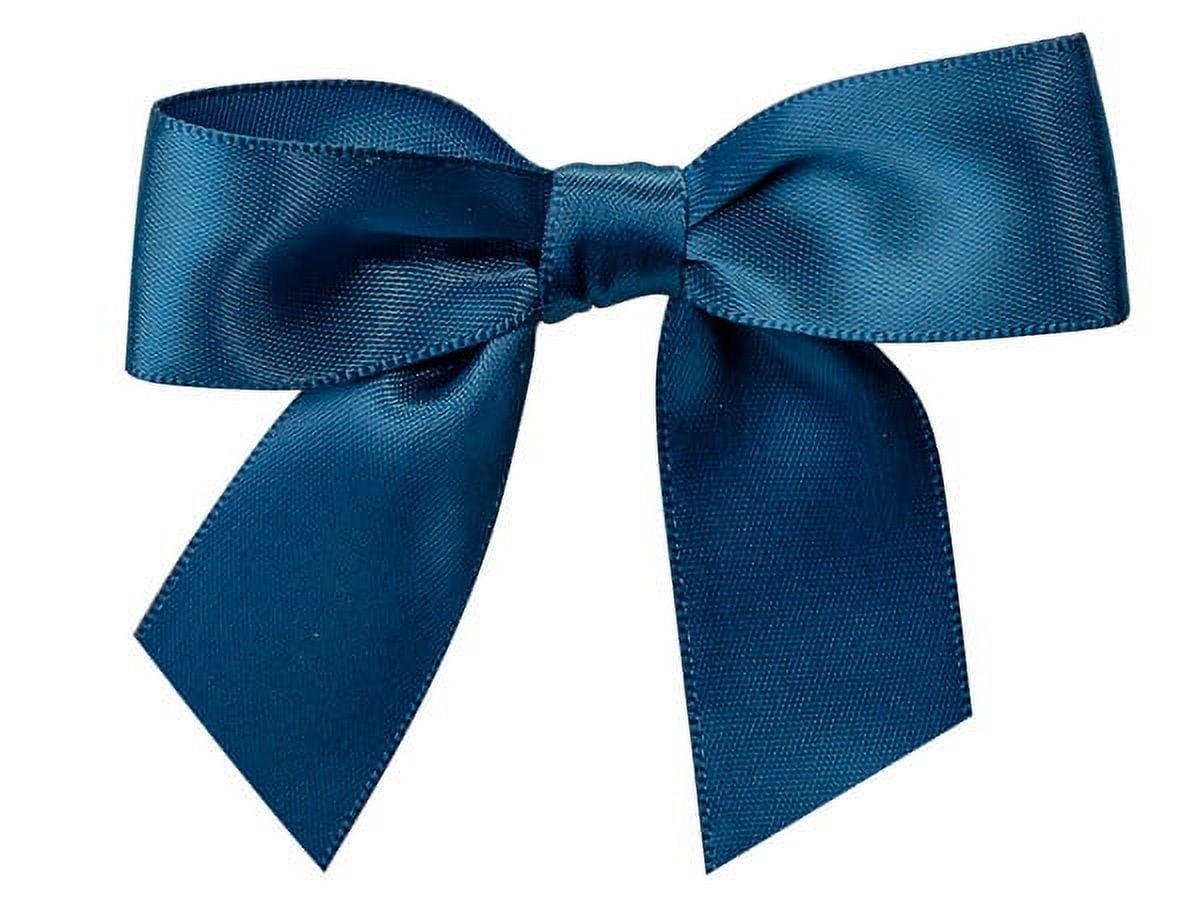 Pack Of 12, 5" Navy Blue Pre-Tied Satin Gift Bows W/6" Twist Ties 1.5" Ribbon