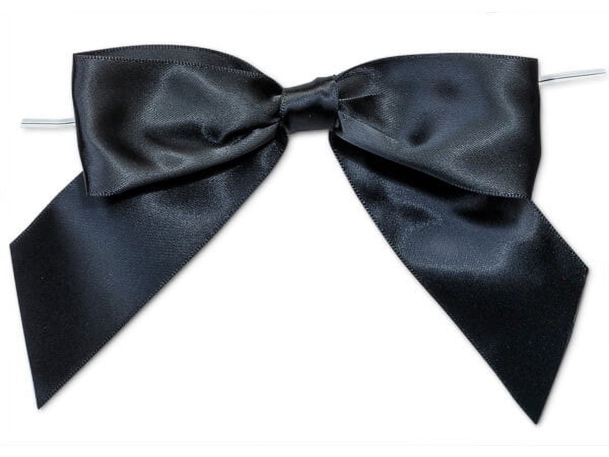 Pack Of 12, 5" Solid Black Pre-Tied Satin Gift Bows W/6" Twist Ties 1.5" Ribbon