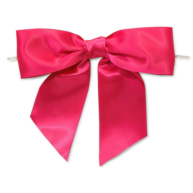 Pack Of 12, 5 Solid Hot Pink Pre-Tied Satin Gift Bows W/6 Twist Ties 1.5  Ribbon
