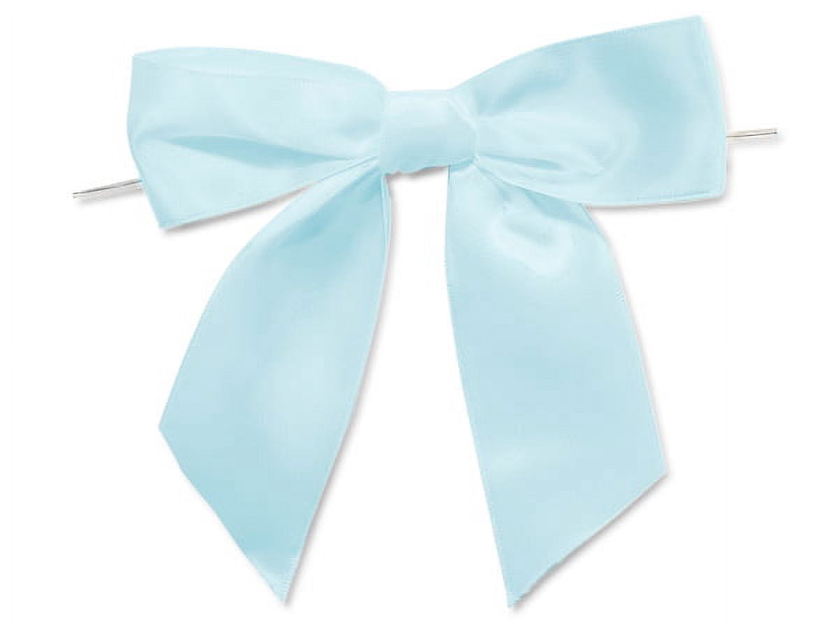 Pack Of 12, 5" Solid Light Blue Pre-Tied Satin Gift Bows W/6" Twist Ties 1.5" Ribbon
