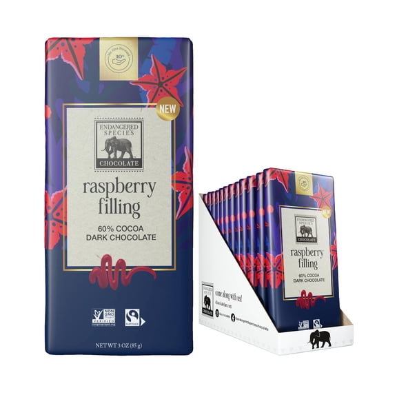 (Pack Of 12) Endangered Species Chocolate Raspberry Bar 3 Oz