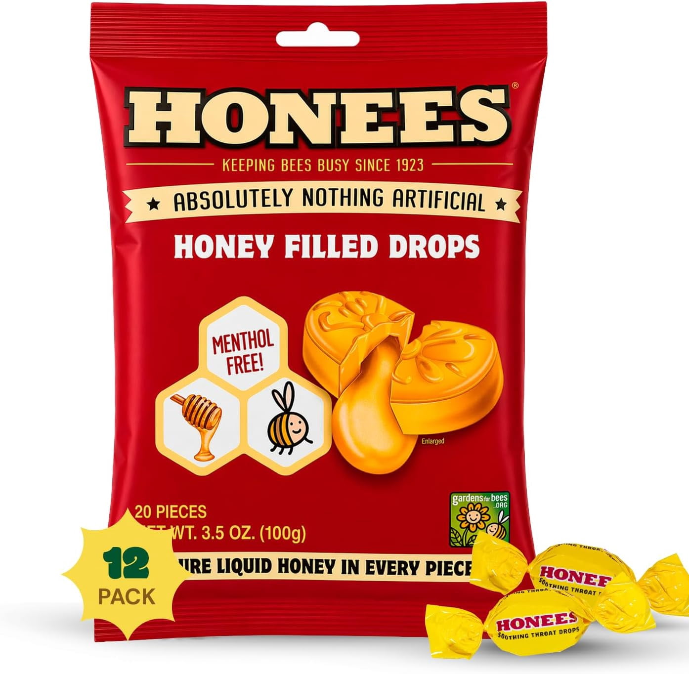 (Pack Of 12) Honees Lozenges Menthol Free 20 Pieces