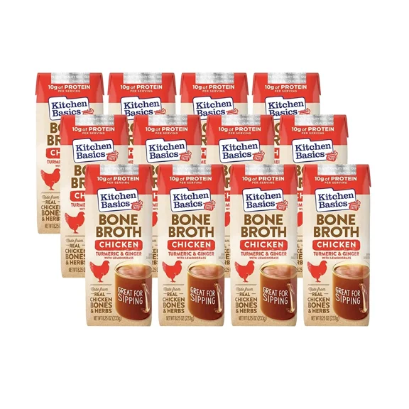 (Pack Of 12) Kitchen Basics Broth Bone Chicken Turmeric Ginger 8.25 Oz