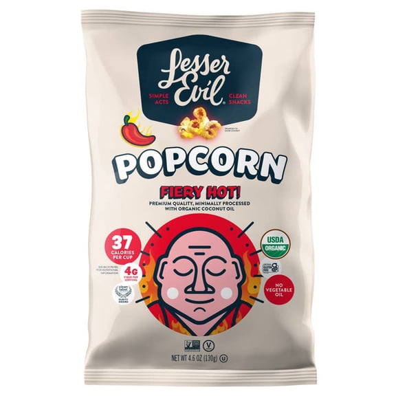 (Pack Of 12) Lesser Evil Popcorn Fiery Hot Organic 4.6 Oz