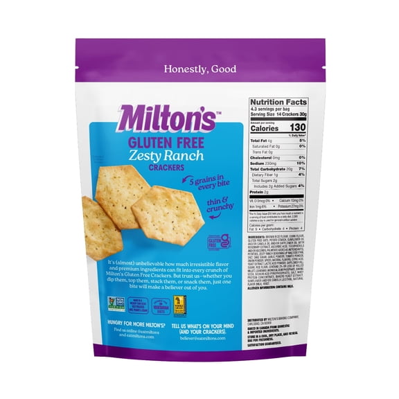(Pack Of 12) Milton's Gluten Free Zesty Ranch Crackers 4.5 Oz