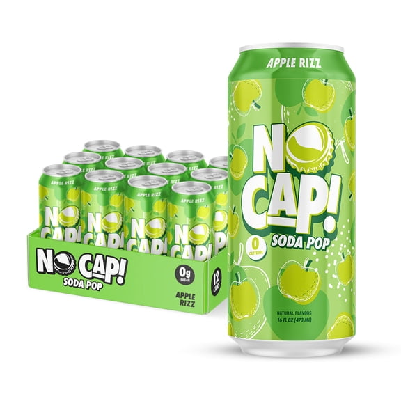 (Pack Of 12) No Cap Soda Pop Soda Postbiotic Apple Rizz 16 Fo