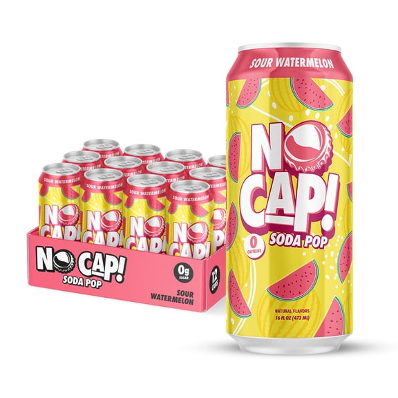(Pack Of 12) No Cap Soda Pop Soda Postbiotic Sour Watermelon 16 Fo