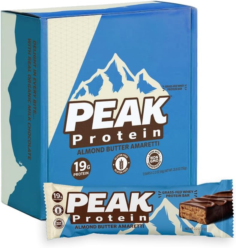 (Pack Of 12) Peak Protein Bar Protein Almond Butter Amareti 2.2 Oz