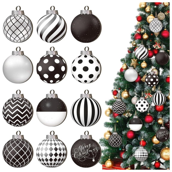 Pack Of 12 Polka Dot And Plaid Farmhouse Style Christmas Baubles For Christmas Tree Parties Festivals