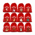 thumbnail image 1 of Pack Of 12 Soft Velvet Christmas Gift Bags For Holiday Celebrations And Party Favors, Drawstring Pouches In Festive Red, 1 of 11