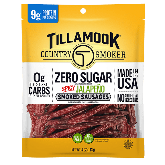 (Pack Of 12) Tillamook Country Smoker Sausage Smoked Zero Jalapeno 4 Oz