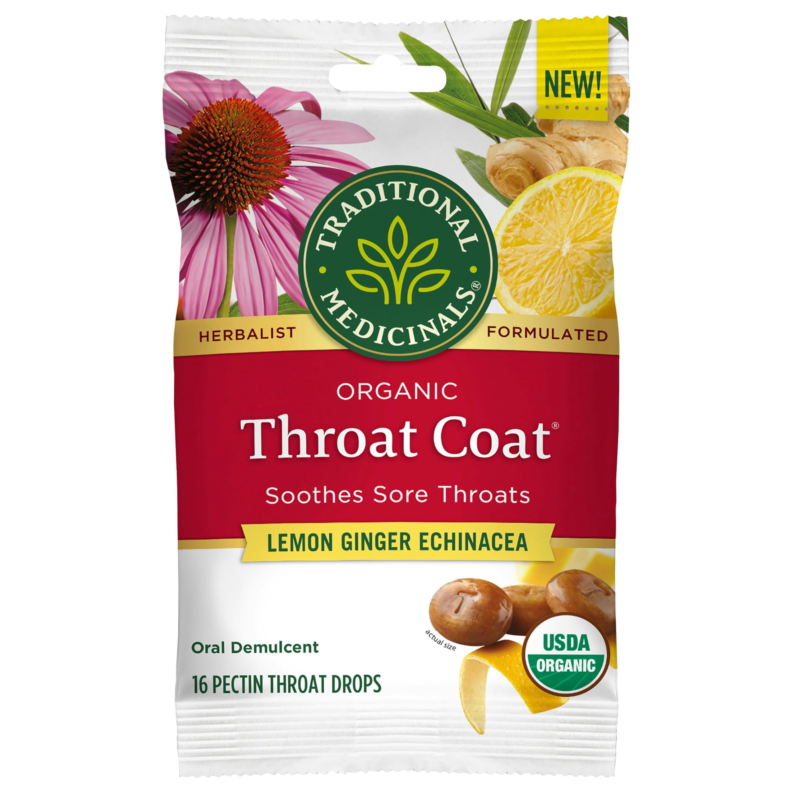 (Pack Of 12) Traditional Medicinals Lozenge Lemon Ginger 16 Pieces