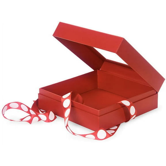 Pack Of 12, X-Large Size Solid Red Gift & Gourmet Presentation Square Box W/Polka Dot Ribbon 7.75 X 7.75 X 3" W/Ribbon