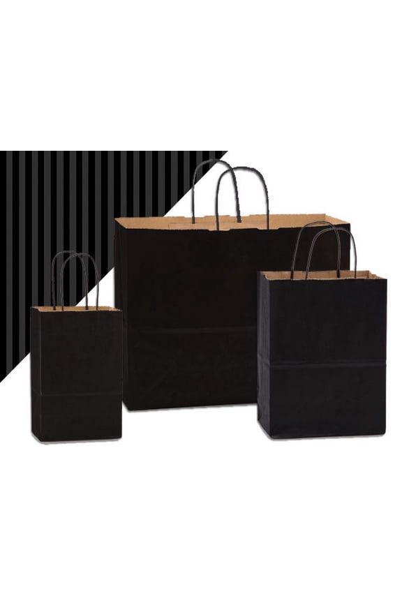 Pack Of 125, Black Shadow Stripe Shopping Bags Assortment 25 Rose, 50 Cub, 25 Vogue, 25 Queen Made in USA