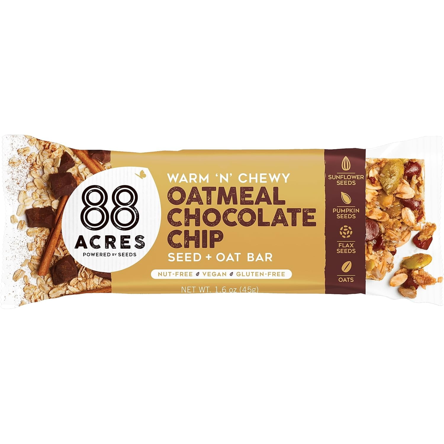 (Pack Of 18) 88 Acres Bar Oatmeal Chocolate Chip 1.6 Oz