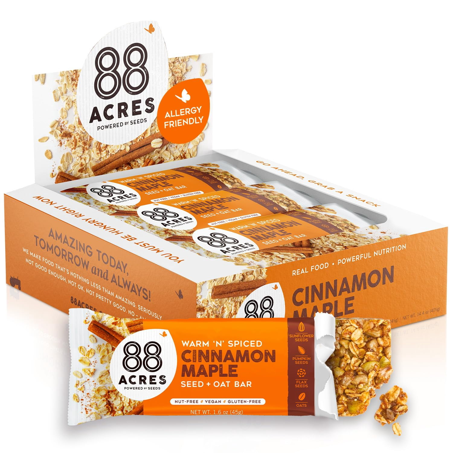(Pack Of 18) 88 Acres Bar Seed Oats N Cinnamon 1.6 Oz