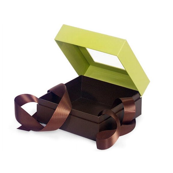 Pack Of 18, Medium Size Pistachio & Chocolate Solid Gift & Gourmet Presentation Square Box 5.75 X 5.75 X 3" W/Ribbon 22" Length