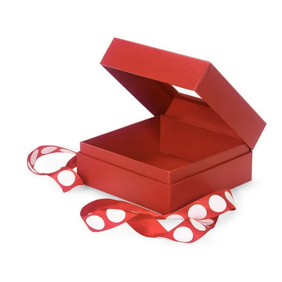 Pack Of 18, Medium Size Solid Red Gift & Gourmet Presentation Square Box 5.75 X 5.75 X 3" W/Ribbon 22" For Christmas, Valentine