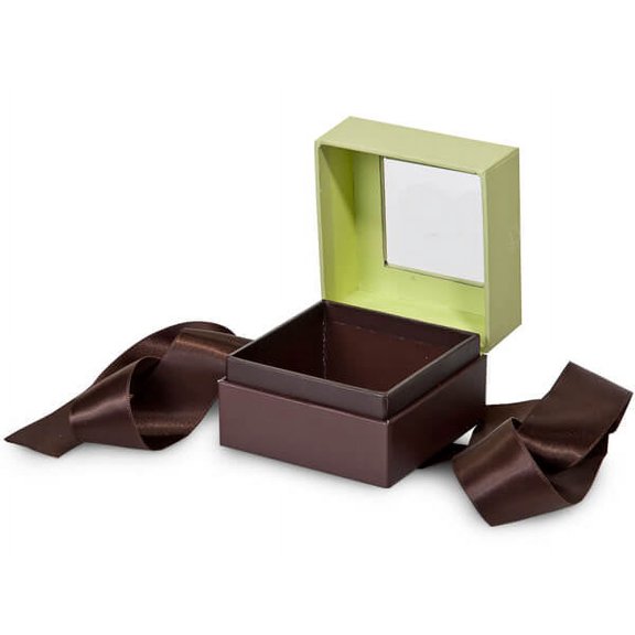 Pack Of 18, Mini Size Pistachio & Chocolate Solid Gift & Gourmet Presentation Square Box 2.75 X 2.75 X 2" W/Ribbon 14" Length