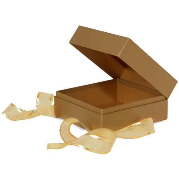 Pack Of 18, Petite Size Metallic Gold Solid Gift & Gourmet Presentation Square Box 3.75 X 3.75 X 3" W/Ribbon 17" Length