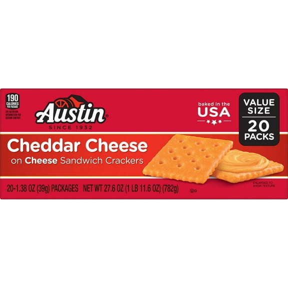 Pack Of 2 Austin Cheddar Cheese on Cheese Sandwich Crackers, 27.6 oz - 20 ct (Packaging May Vary)