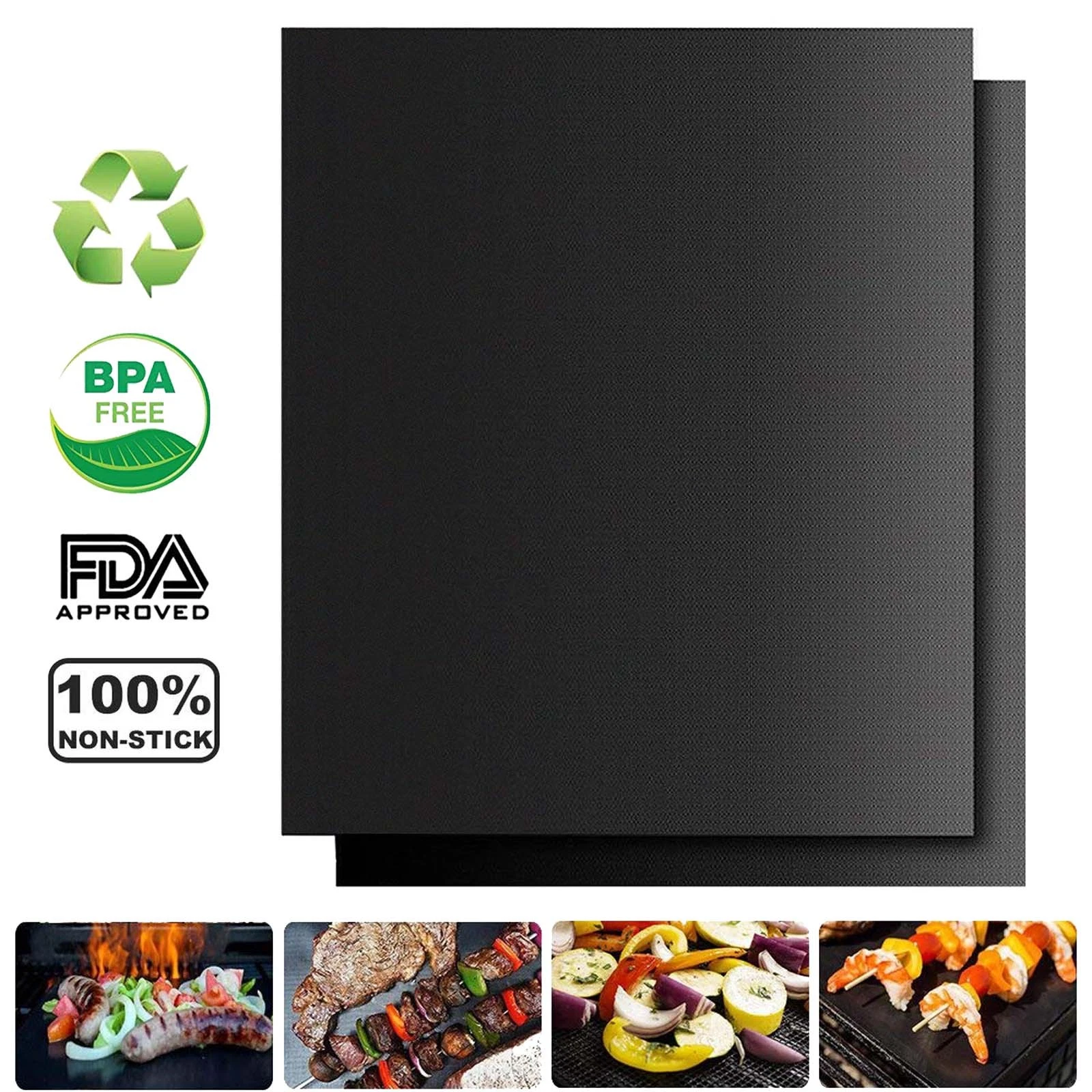 [Pack Of 2] Bbq Grill Baking Mats Non Stick Mat Black Bake Cooking Sheet Liner