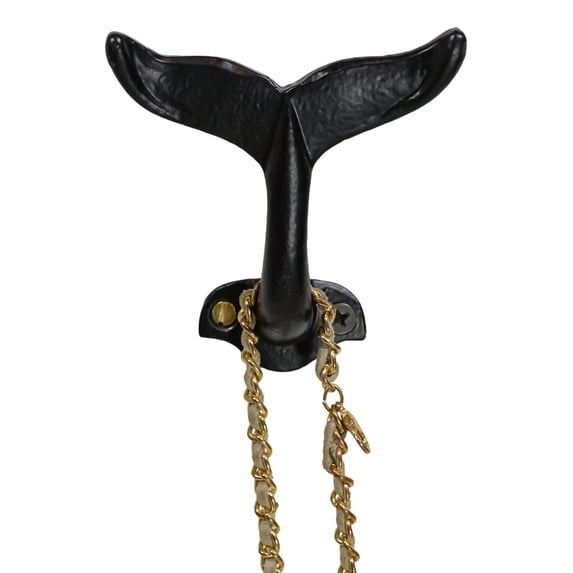 Pack Of 2 Black Cast Iron Nautical Baleen Blue Whale Tail Wall Coat Hook Hangers