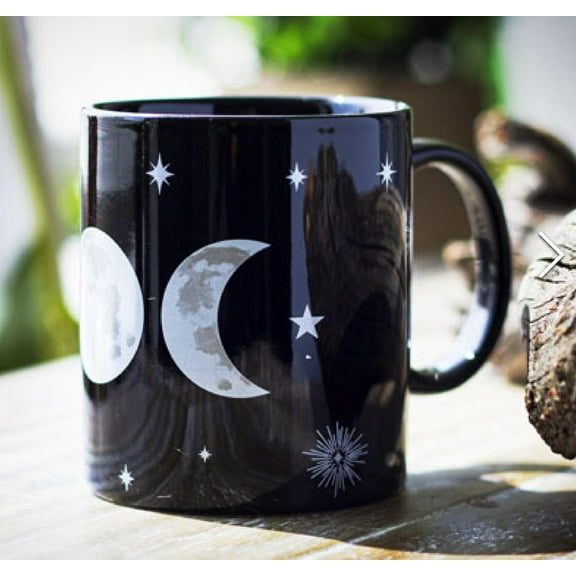 Pack Of 2 Black Wicca Sacred Triple Moon Goddess Magic Porcelain Coffee Mugs