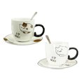 thumbnail image 1 of Pack Of 2 Calico And White Maneki Neko Cat Mugs 8oz With Saucer & Notched Spoon, 1 of 11