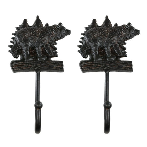 Pack Of 2 Cast Iron 9"H Rustic Forest Black Bear By Pine Trees Forest Wall Hooks