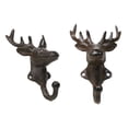 thumbnail image 1 of Pack Of 2 Cast Iron Rustic Elk Deer Head With Antlers Wall Coat Hook Sculptures, 1 of 9