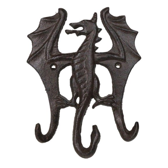 Pack Of 2 Cast Iron Rustic Fantasy Viking Beowulf Dragon 3Pegs Wall Keys Hook