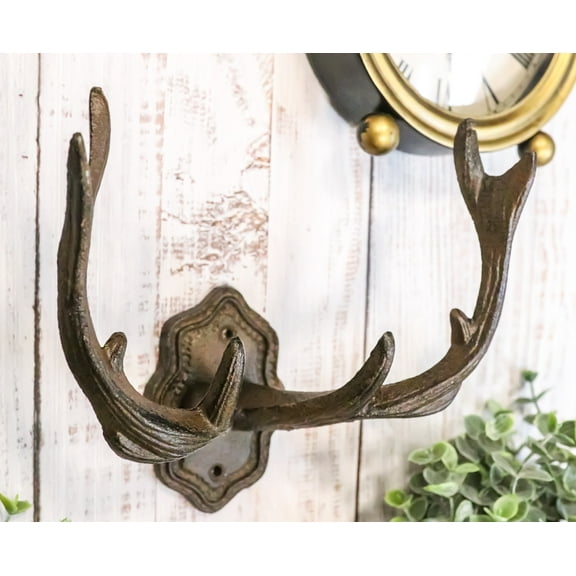 Pack Of 2 Cast Iron Western Rustic Stag Deer Crown Antlers Wall Coat Keys Hooks