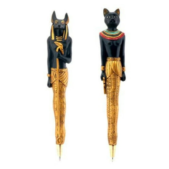 Pack Of 2 Egyptian Gods Anubis Dog And Bastet Cat Hieroglyphic Ballpoint Pens