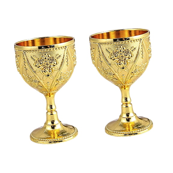Pack Of 2 Elegant European 30ml Metal Shot Glasses Embossing Chalices Goblet Wine Drink Cup For Kitchen And Party Use