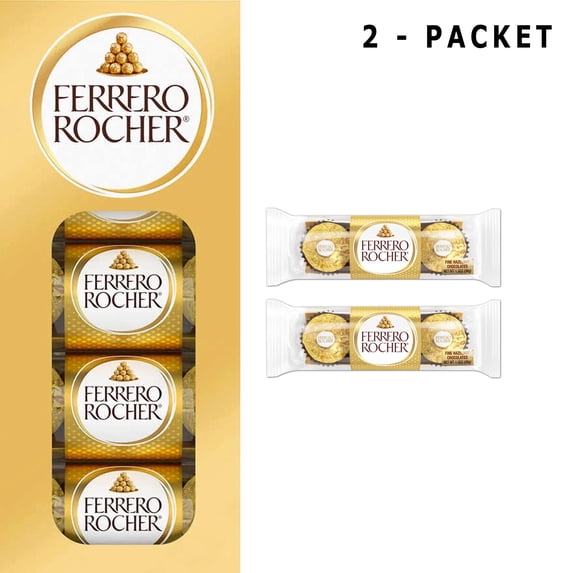 Pack Of 2 Ferrero Rocher Milk Chocolate Hazelnut Candy | 1.3 Oz Per Pack | GOLDENROW