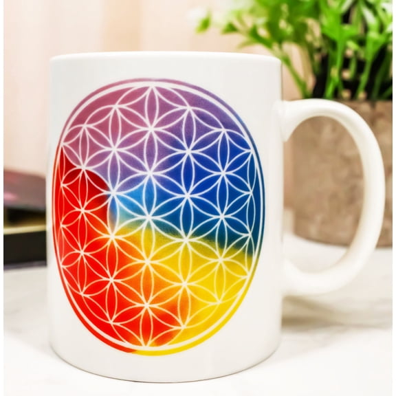 Pack Of 2 Flower Of Life Sacred Cosmic Geometry Bone China Coffee Mug Cups 12oz